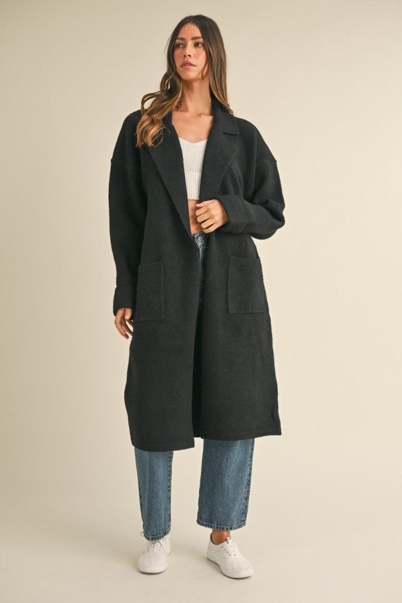 Collared Sweater Knit Long Jacket Product Image