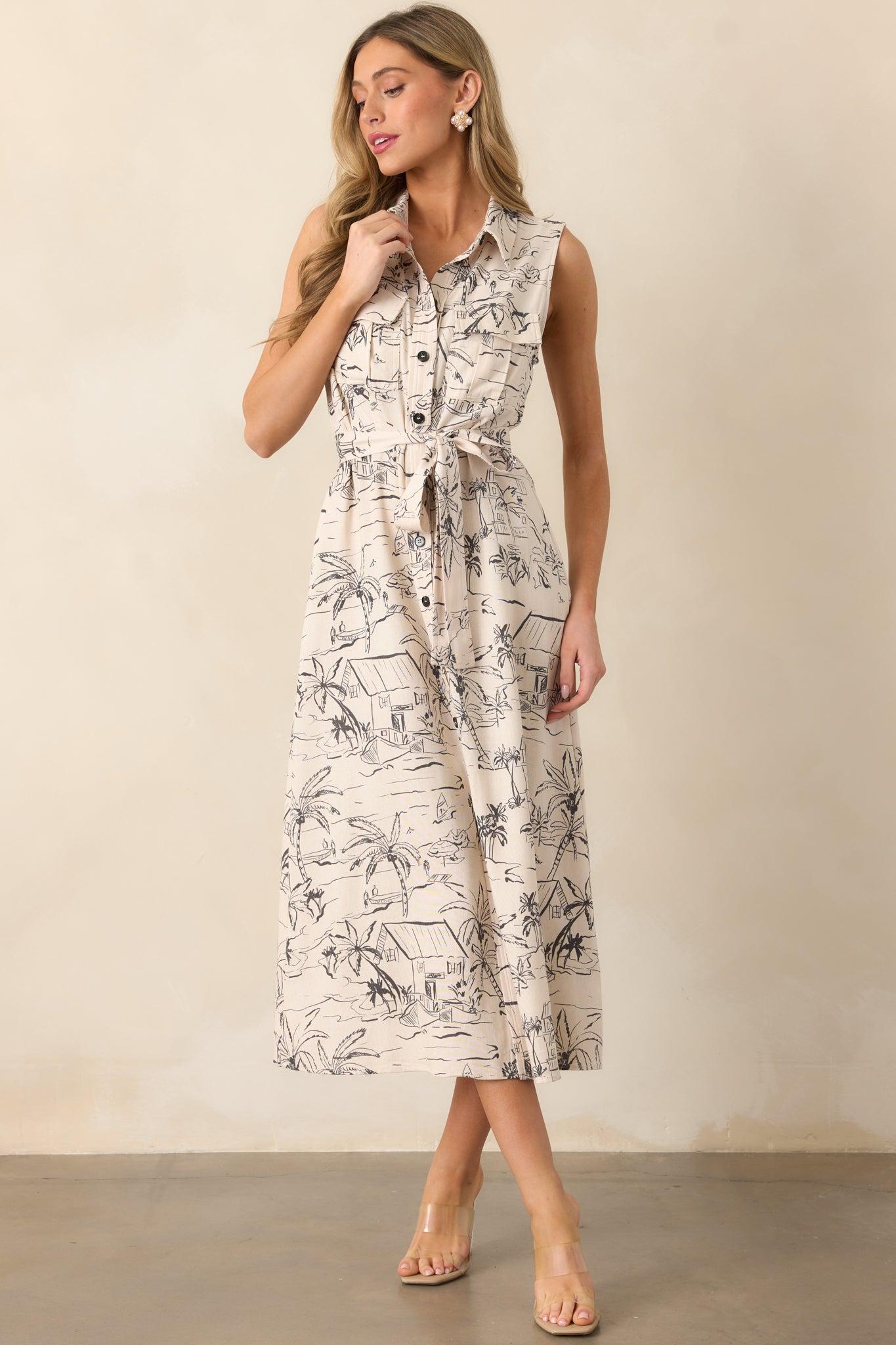 Island Heartbeat Ivory Button Front Maxi Dress Product Image