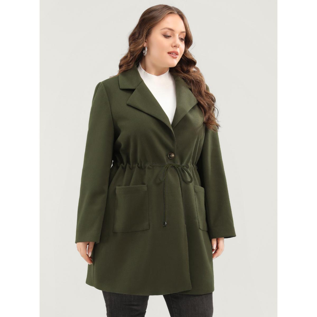 Plus Size Solid Button Up Pocket Drawstring Shirt Collar Coat Women ArmyGreen Casual Ladies Dailywear Winter Coats BloomChic 10/M Product Image