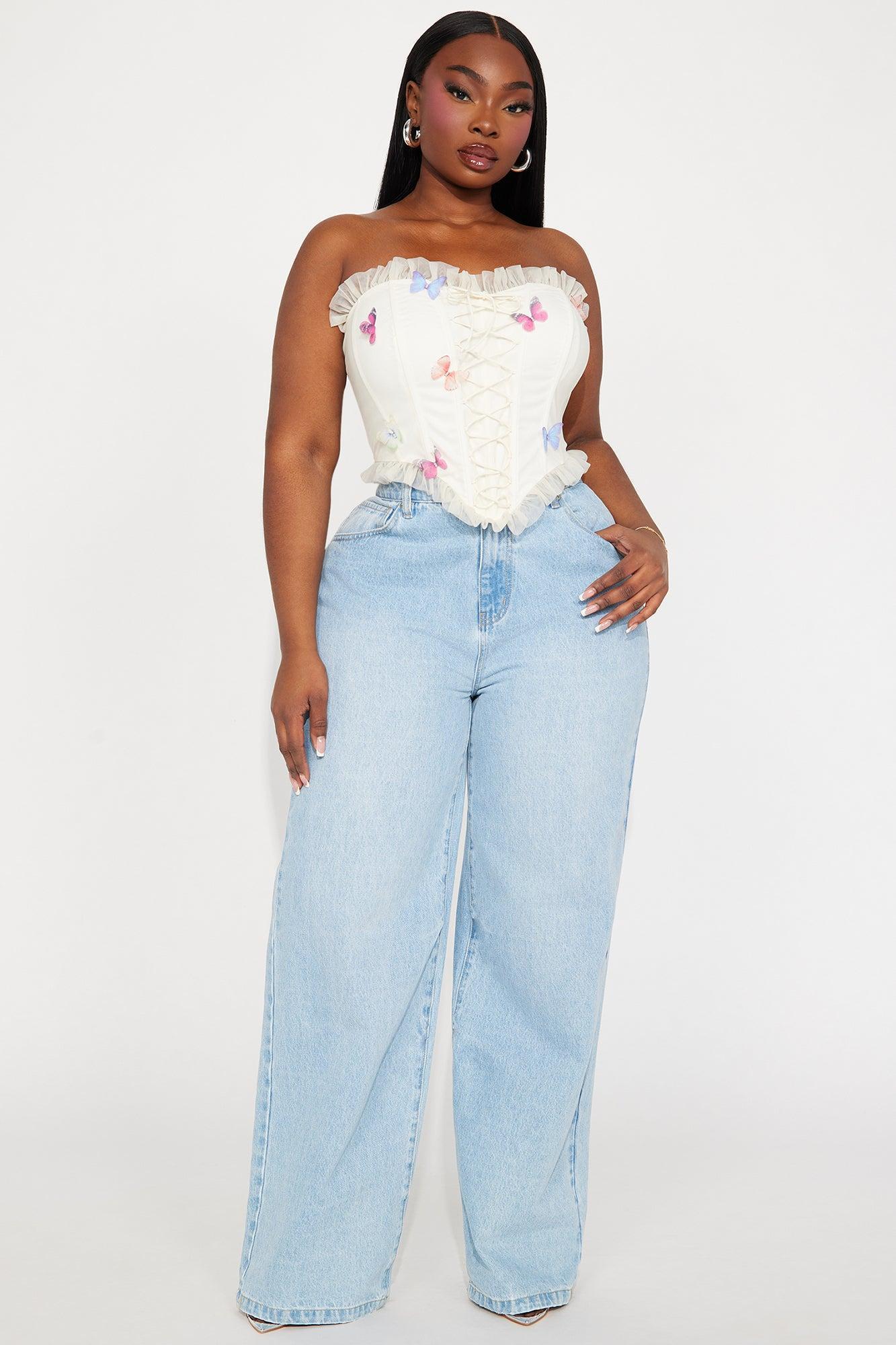 Mariposa Mesh Corset Top - Cream Product Image