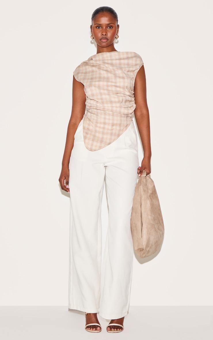 Beige Multi Checked Ruched Top Product Image