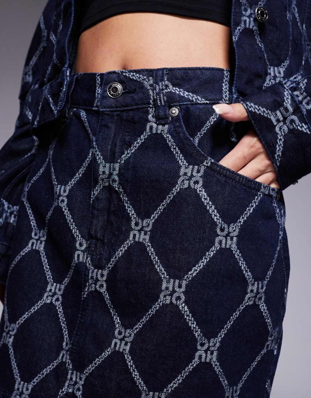 HUGO Red gebisi printed denim skirt in dark blue - part of a set Product Image