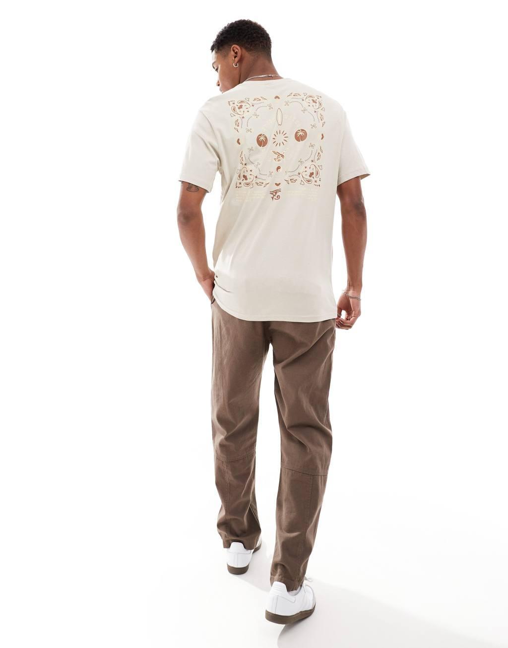 Only & Sons regular fit T-shirt with surf back print in beige Product Image