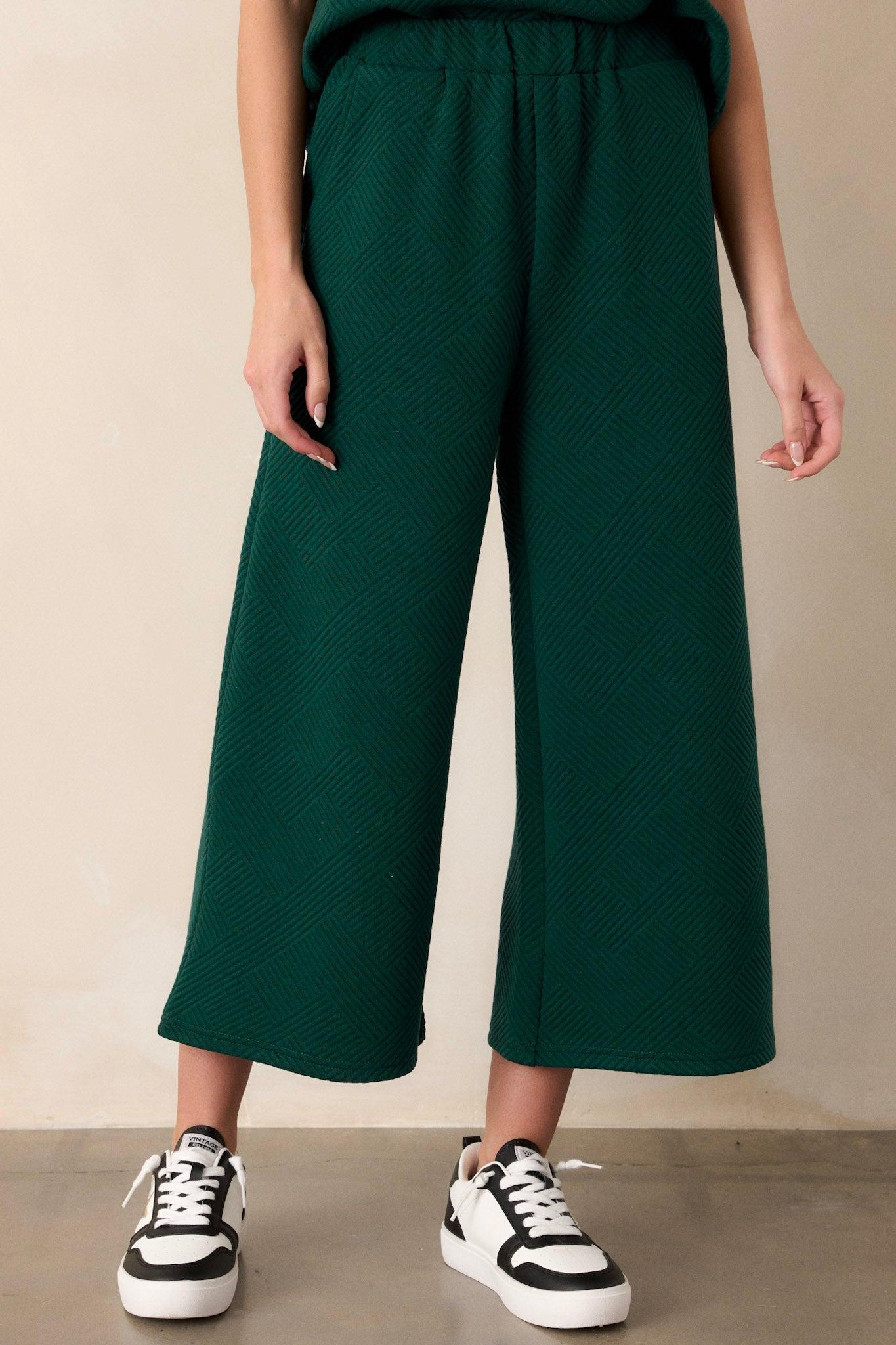 Tell Me Forest Green Cropped Textured Pants Product Image