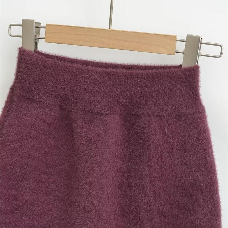 High Waist Plain Mini Knit Skirt Product Image