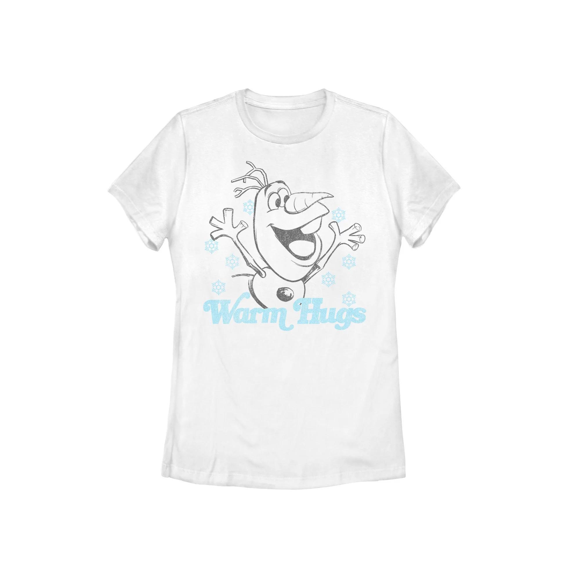Disney's Frozen Olaf Simple Black Outline Warm Hugs Juniors' Graphic Tee, Girl's, Size: XL, White Product Image