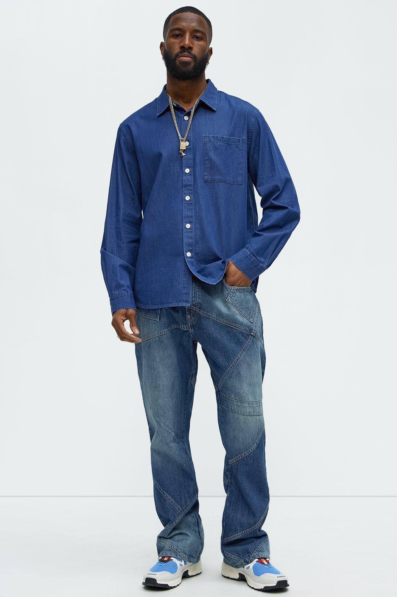 Chambray Long Sleeve Shirt - Dark Wash Product Image