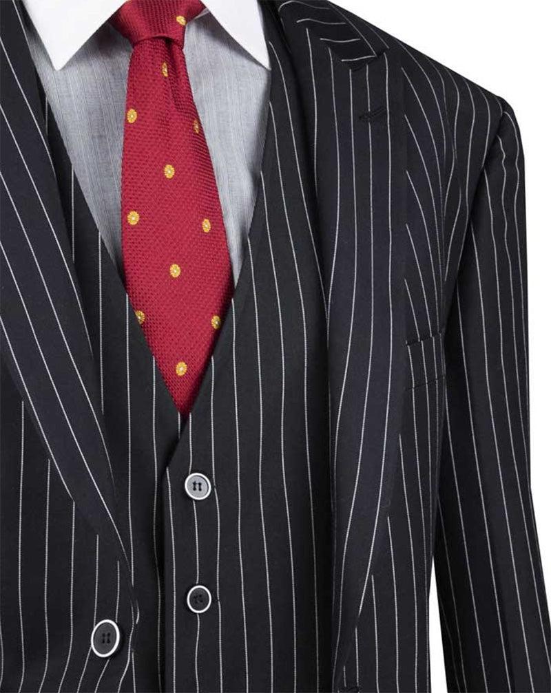 Odyssey Collection - Black Regular Fit 3 Piece Suit 2 Button Gangster Stripe Product Image