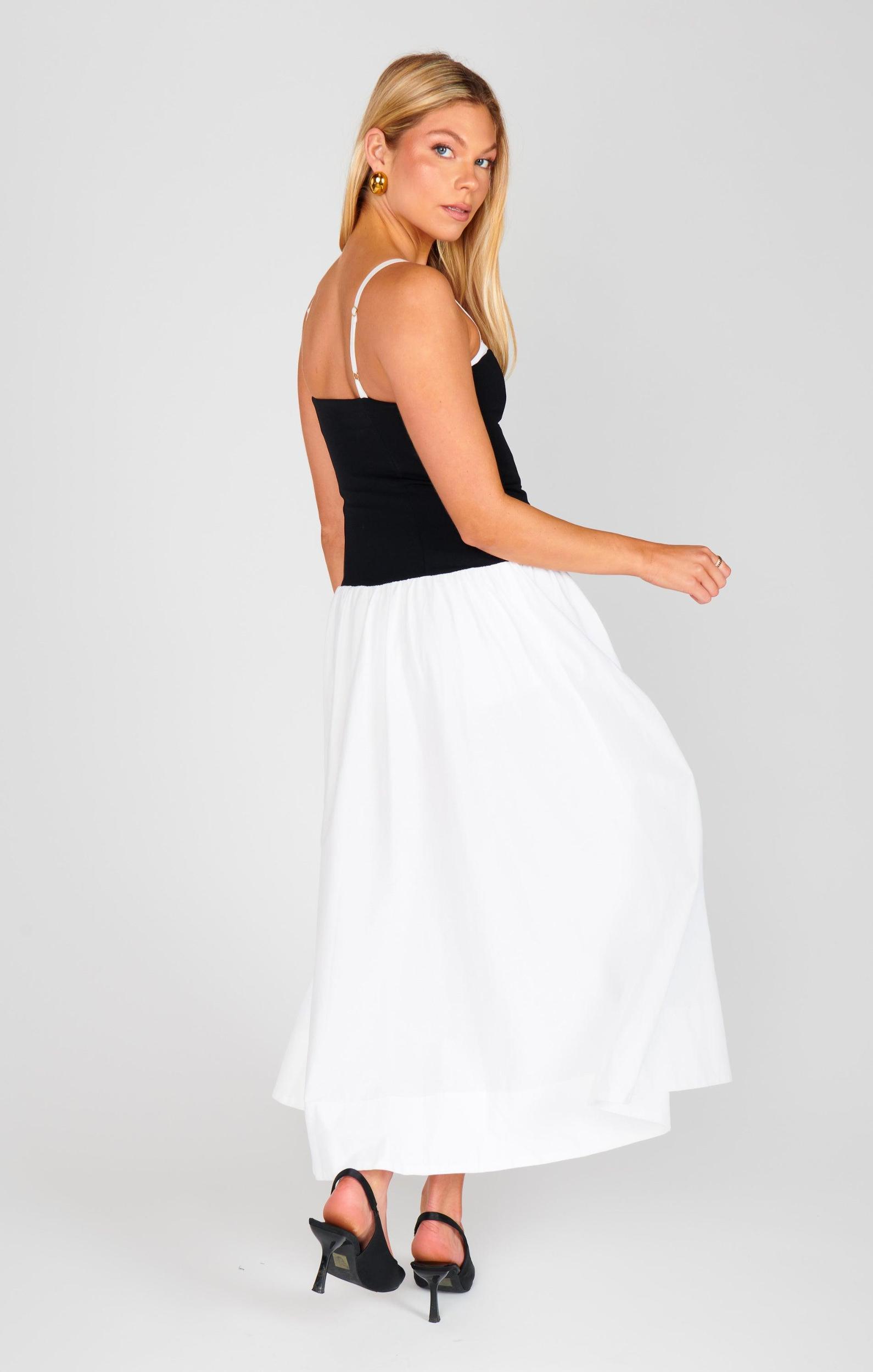 Hepburn Midi Dress ~ Black and White Product Image