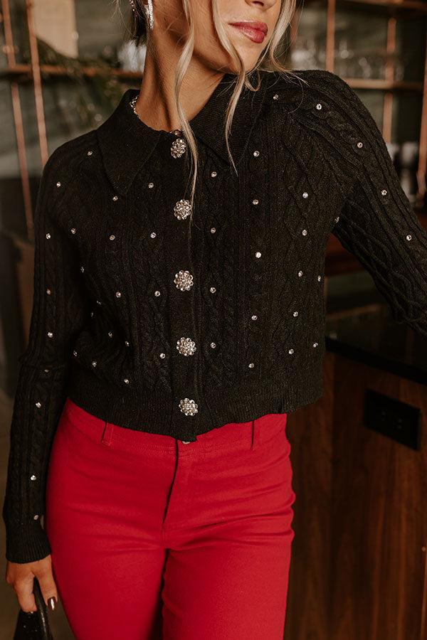 Kind Smile Cable Knit Embellished Cardigan in Black Product Image