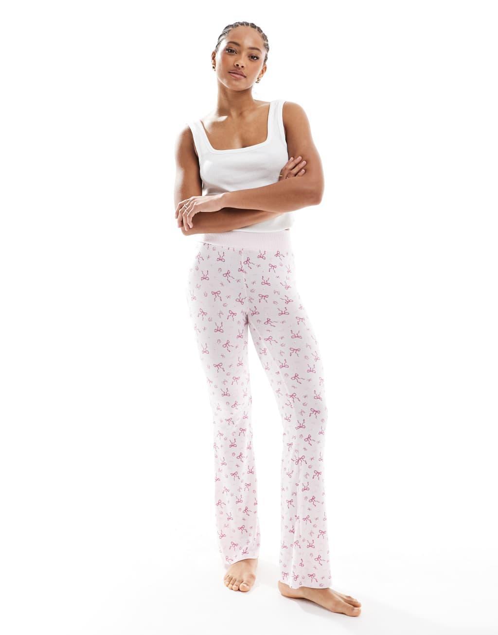 Cotton On super soft asia fit relaxed flare pajama pant in missy bows berry Product Image