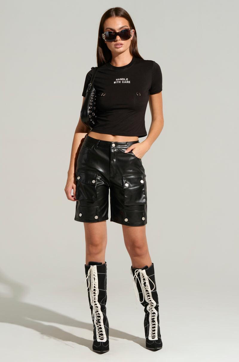 LERAY FAUX LEATHER BERMUDA SHORTS IN BLACK Product Image