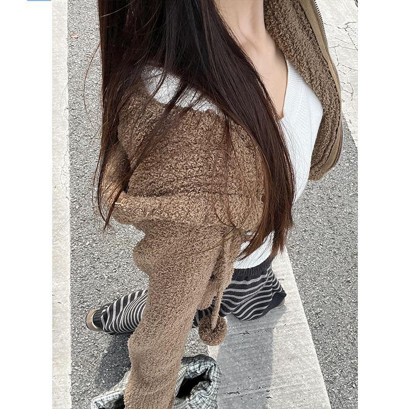 Plain Hooded Zip Cardigan Product Image