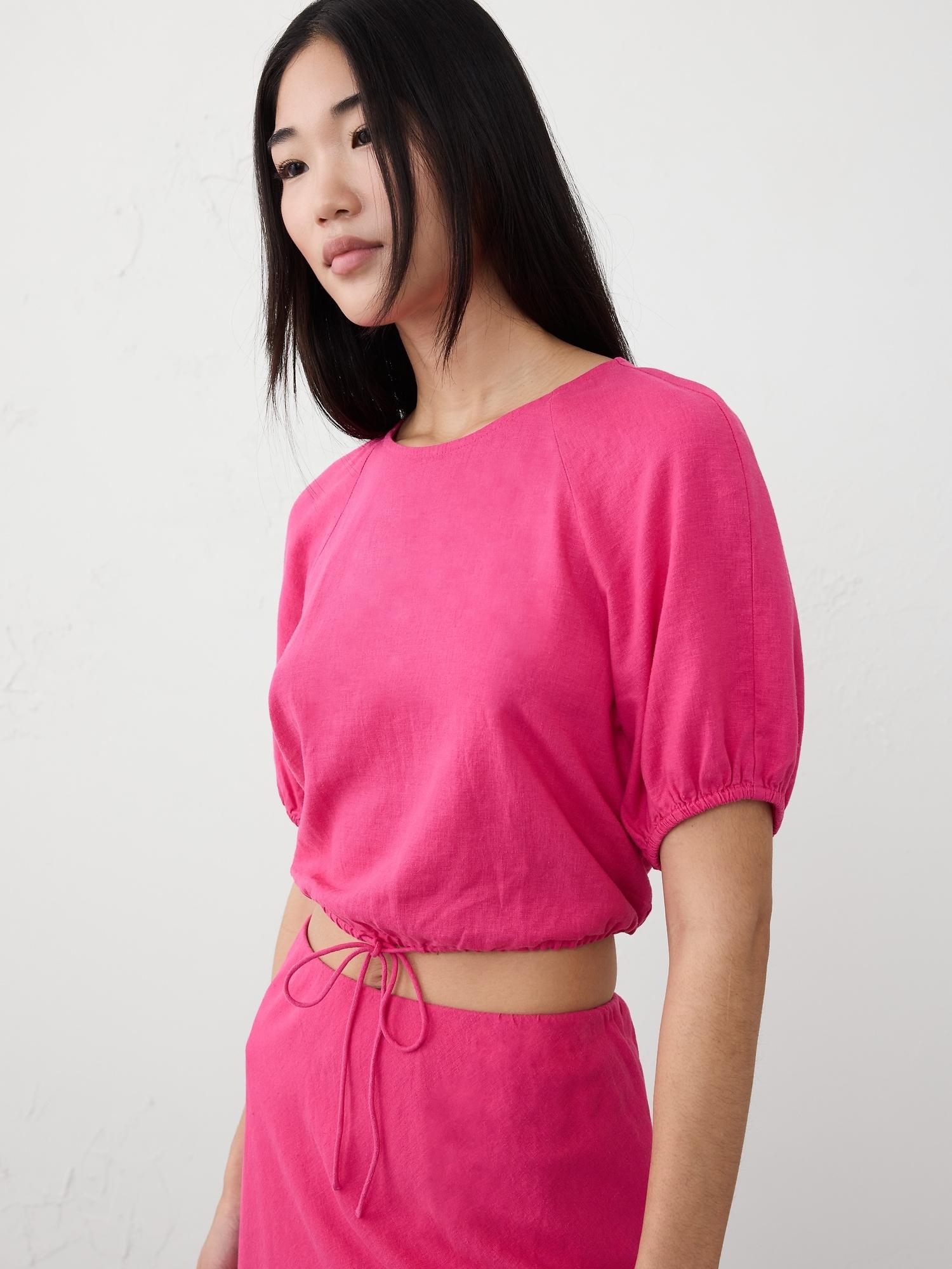 Linen-Blend Tie-Hem Top Product Image