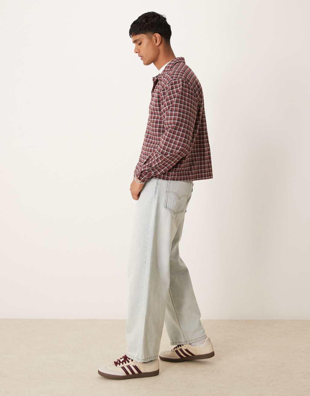 ASOS DESIGN oversized boxy shirt in burgundy check Product Image