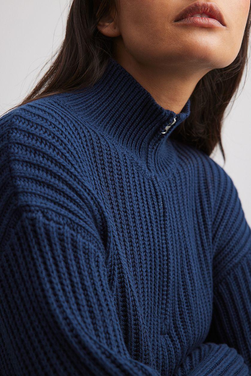 High Neck Zipped Knitted Sweater Product Image