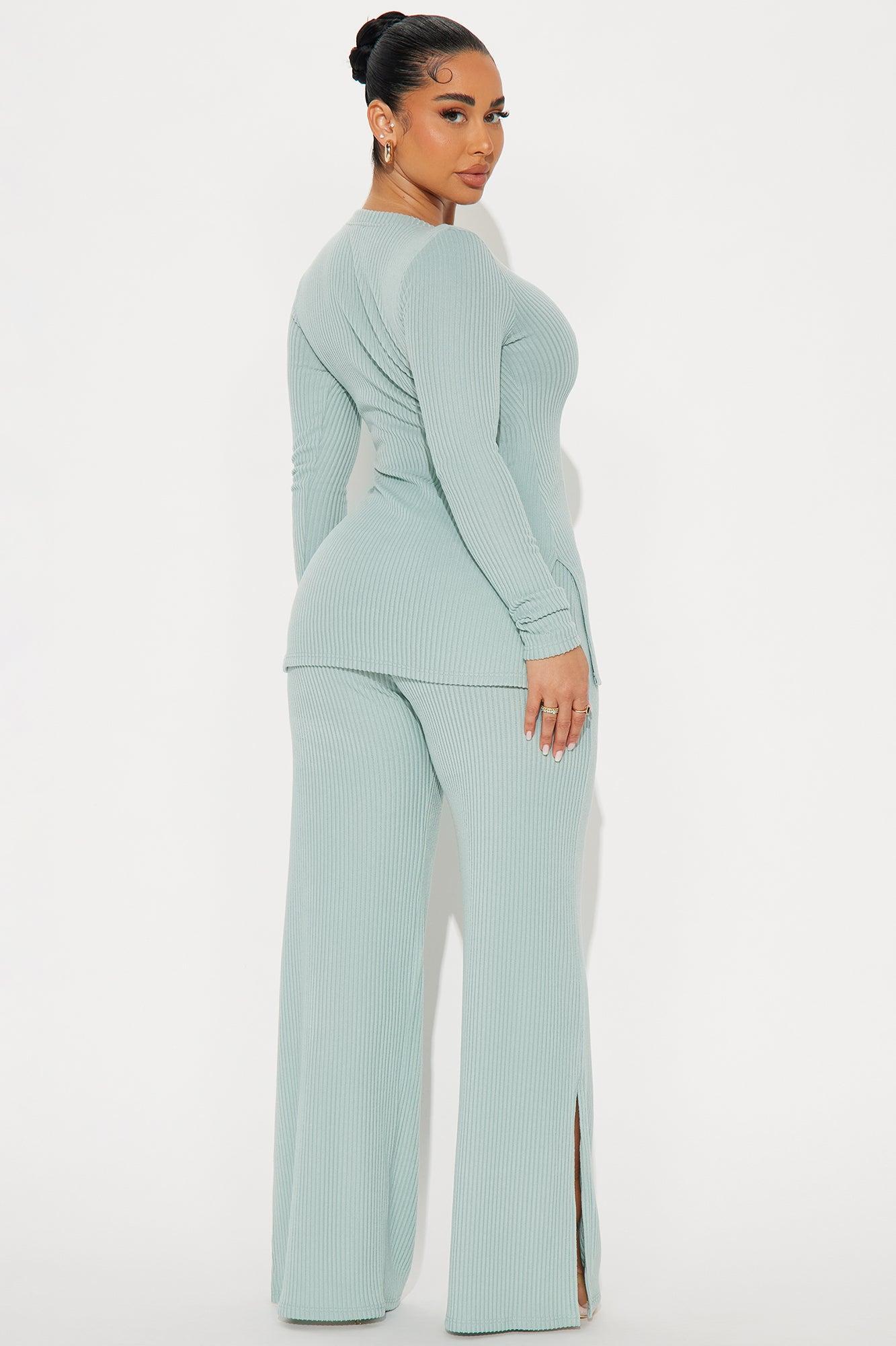 Maya Cozy Ribbed Pant Set - Sage Product Image