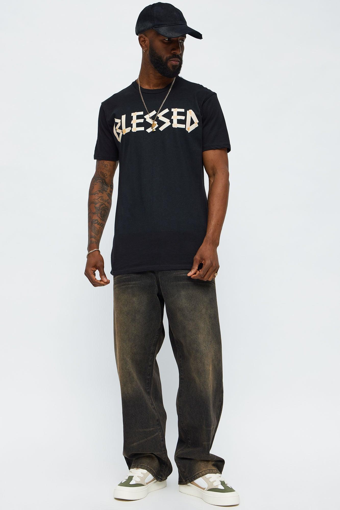 Taped Blessed Short Sleeve Tee - Black Male Product Image