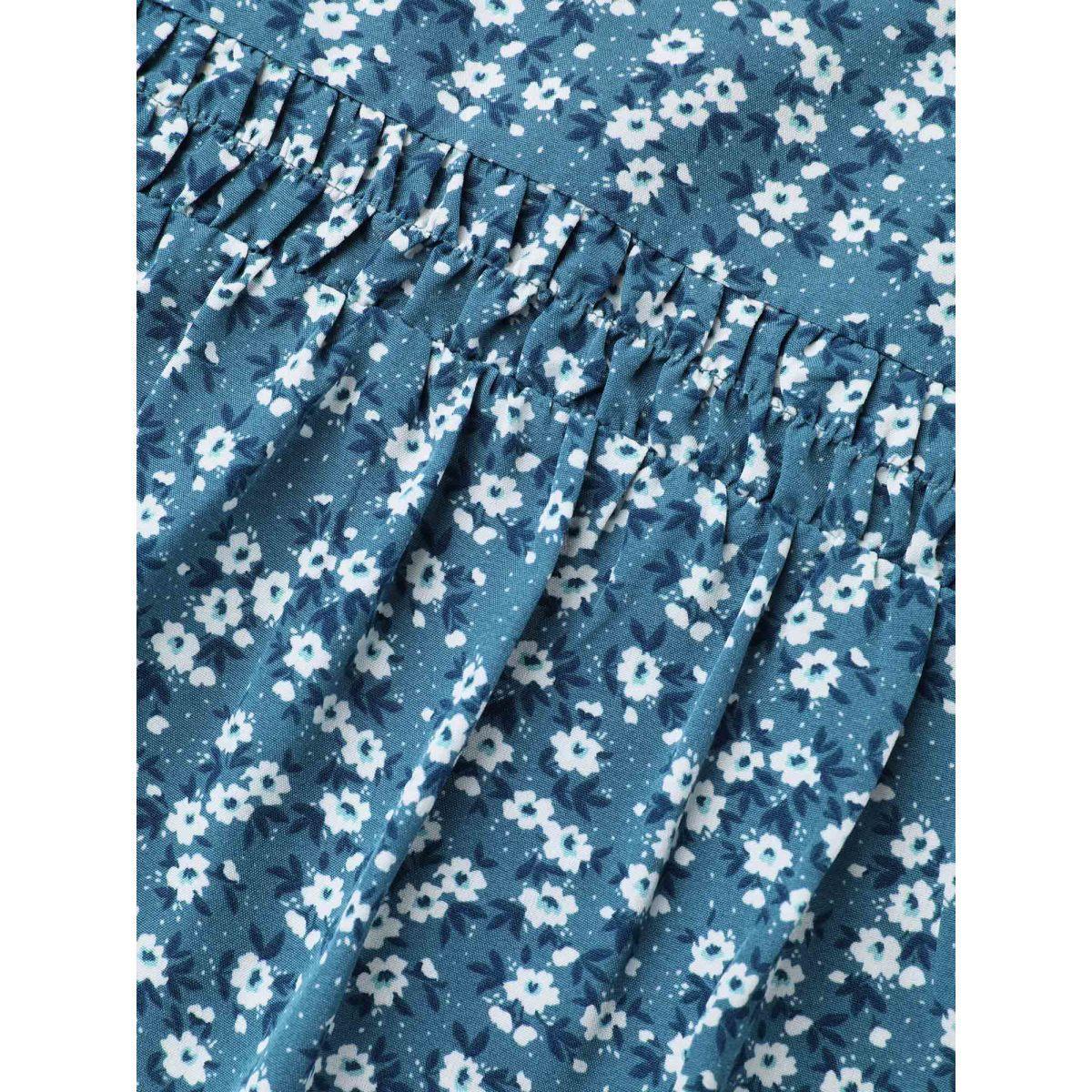 Plus Size Aegean Floral Ruffle Sleeve Gathered Round Neck Blouse Women Leisure Short sleeve Round Neck Casual Blouses BloomChic 10/M Product Image