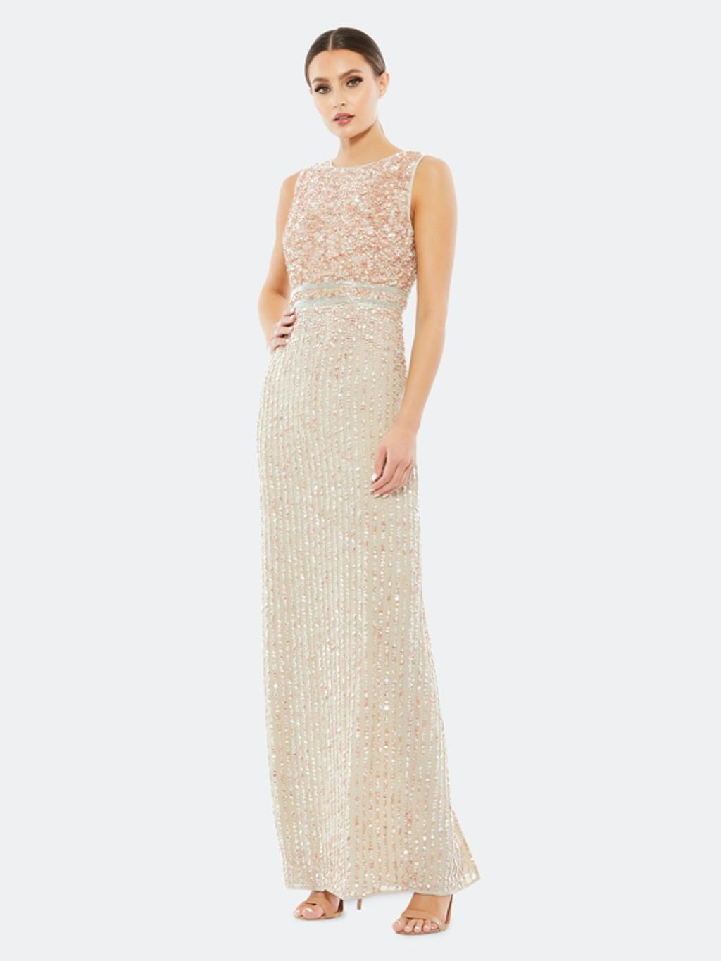 Sequin Sleeveless Column Gown In Nude Product Image