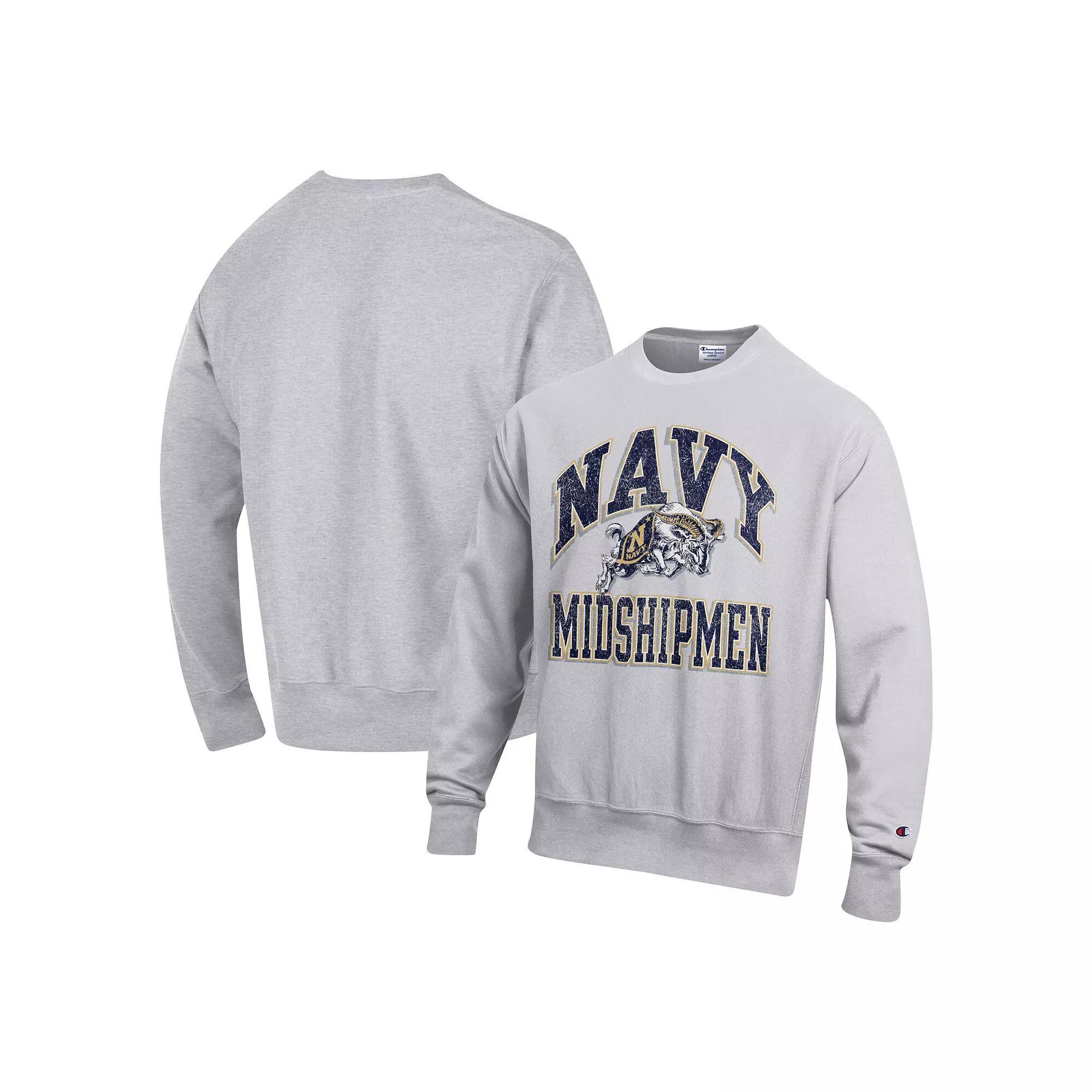 Men's Champion Heather Gray Navy Midshipmen Vault Late Night Reverse Weave Pullover Sweatshirt, Size: Medium, Grey Product Image