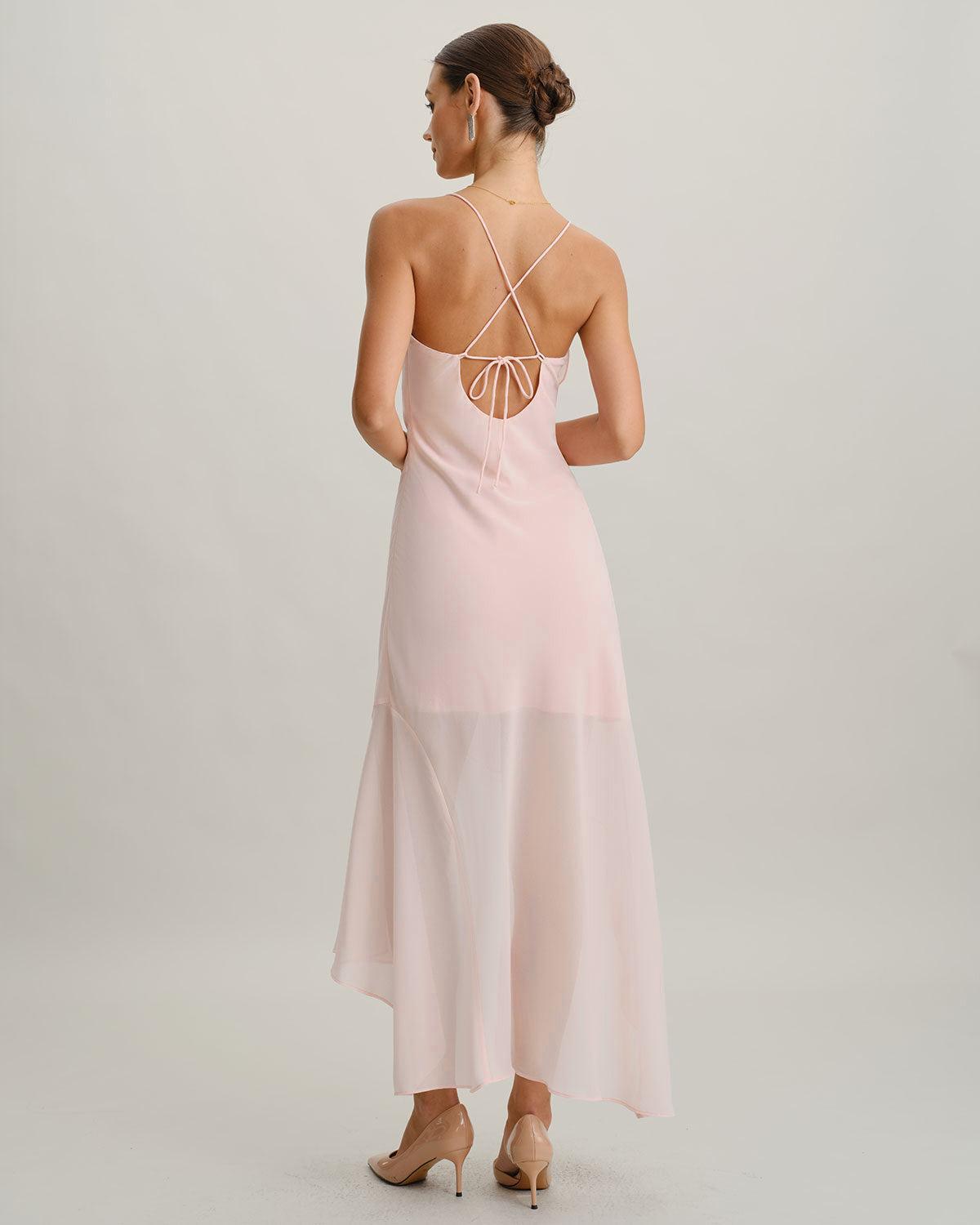 Pink Chiffon A-Line Slip Midi Dress Product Image