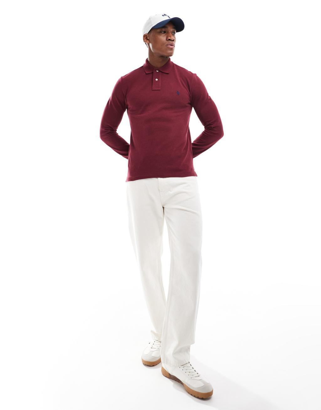 Polo Ralph Lauren icon logo slim fit long sleeve pique polo in burgundy heather Product Image