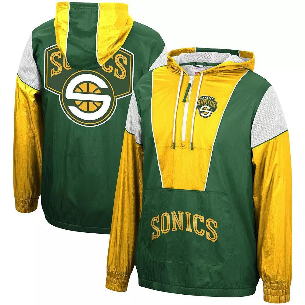 Men's Mitchell & Ness Green/Gold Seattle Supersonics Hardwood Classics Highlight Reel Windbreaker Hoodie Half-Zip Jacket, Size: Medium, Nba Green Product Image