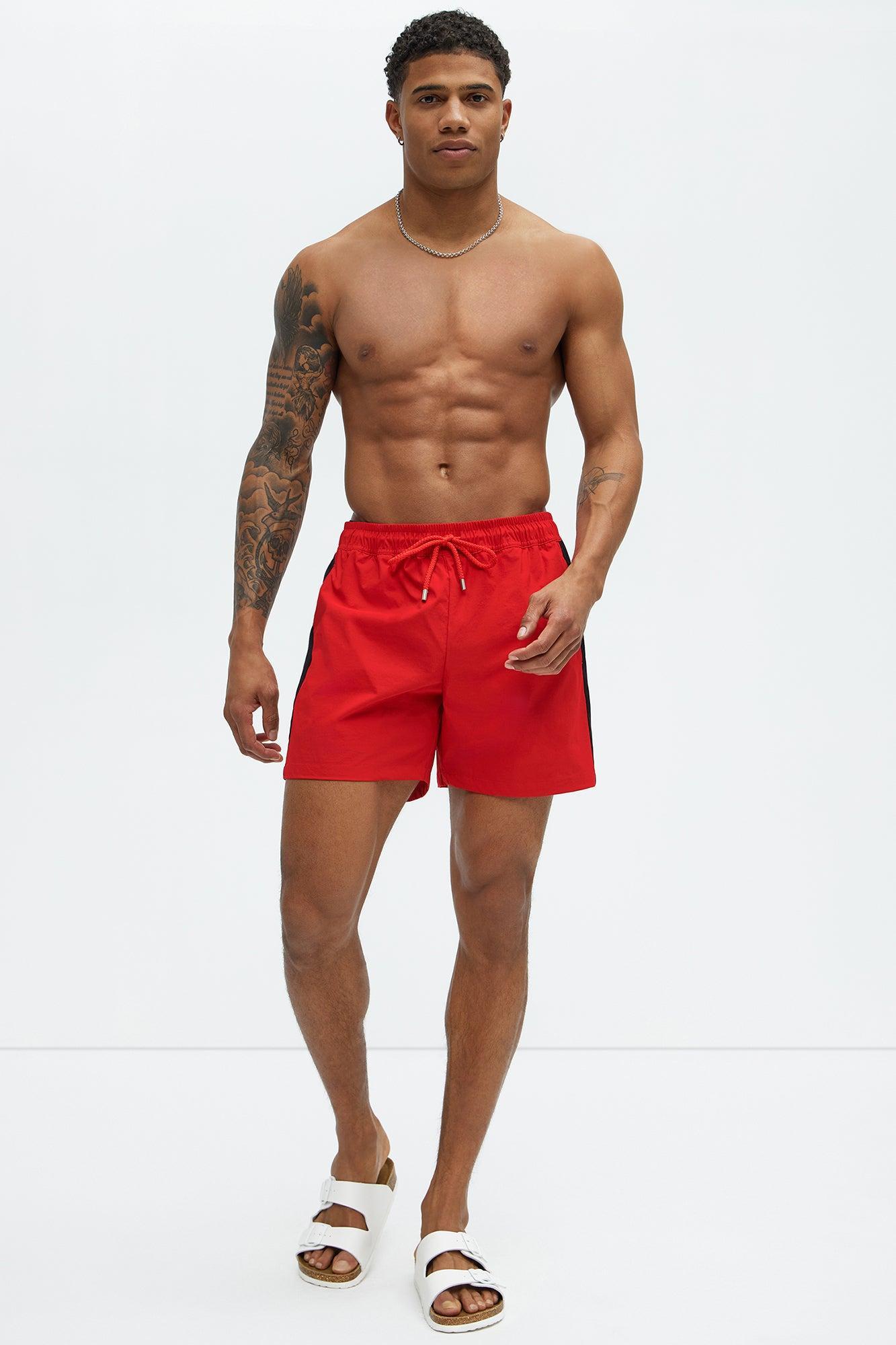 Contrast On The Side Swim Mid Trunk - Red/combo Product Image