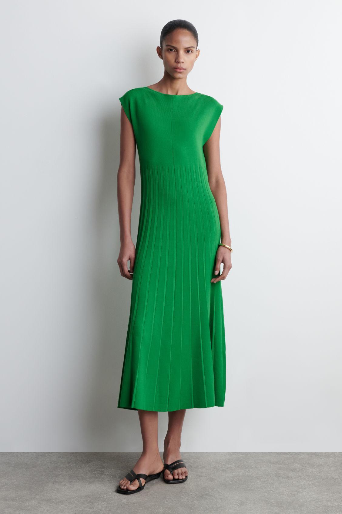 KNITTED PLEATED MAXI DRESS Product Image