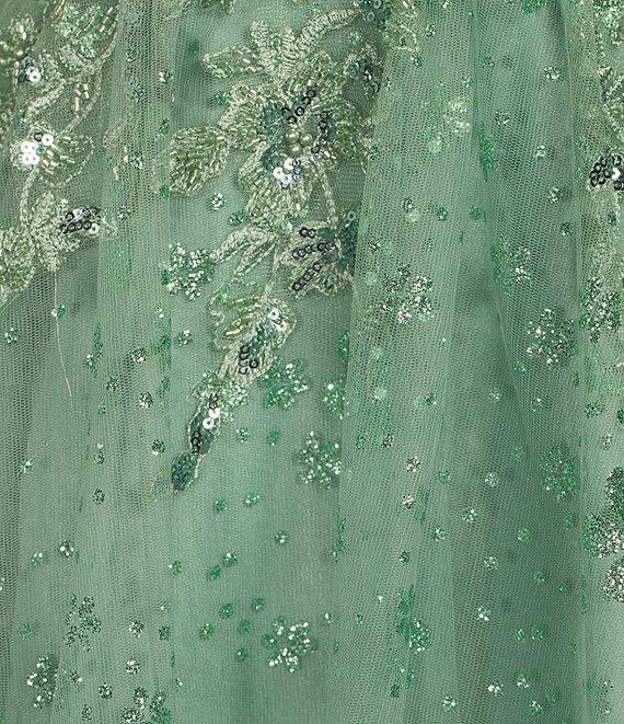 B. Darlin Patterned Glitter Mesh Sweetheart Neck Off-The-Shoulder Dress Product Image