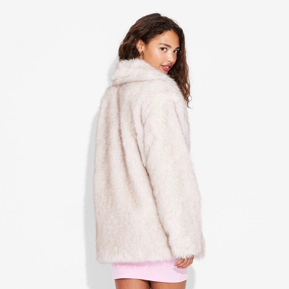 Women's Faux Fur Jacket - Wild Fable™ Cream/Gray L Product Image