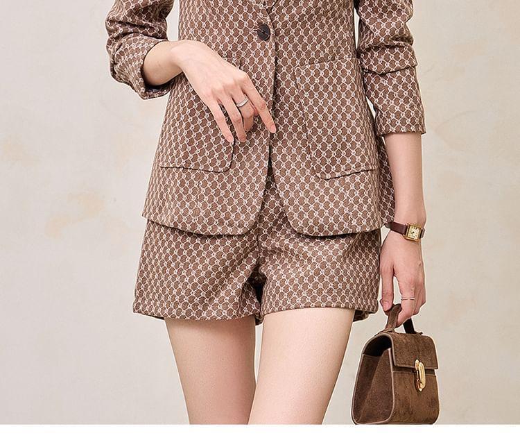 Notch Lapel Patterned Single Breasted Blazer / High Waist Dress Shorts / Set Product Image