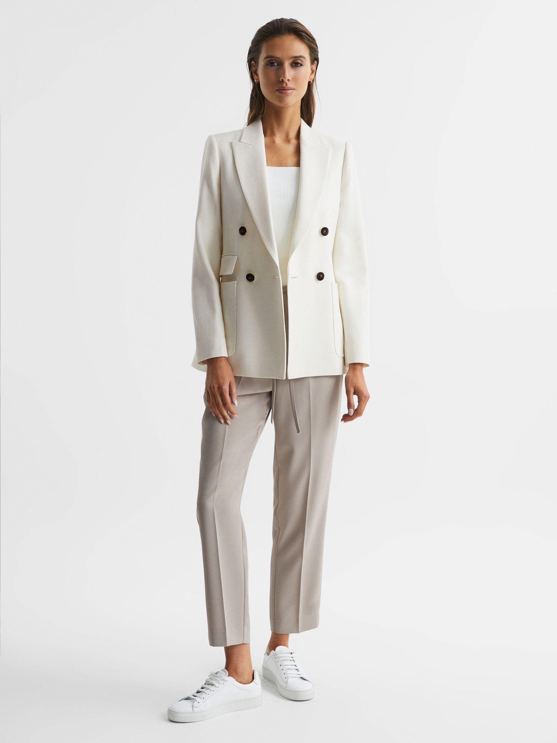 Double Breasted Twill Blazer in White Product Image