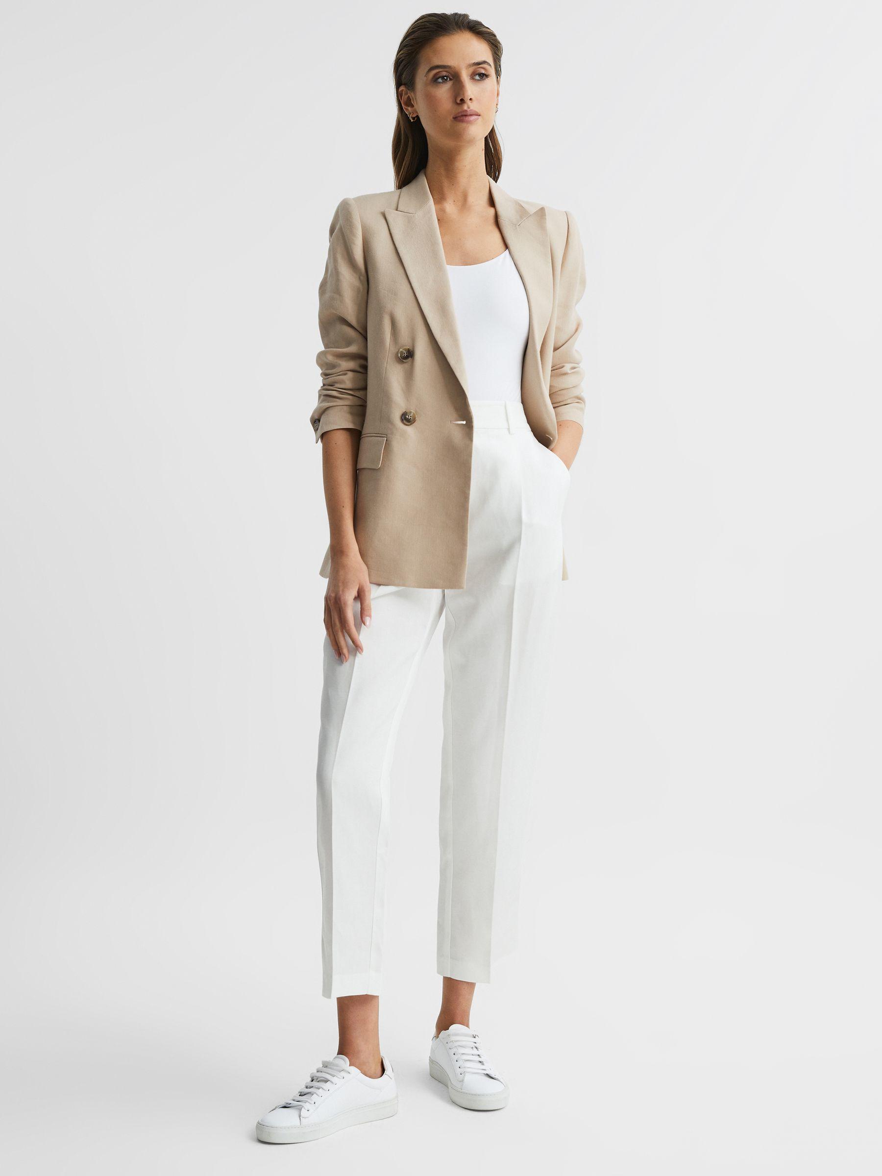 Tapered Linen Trousers in White Product Image