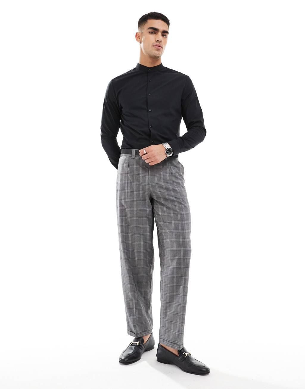 ASOS DESIGN slim shirt with grandad collar in black Product Image