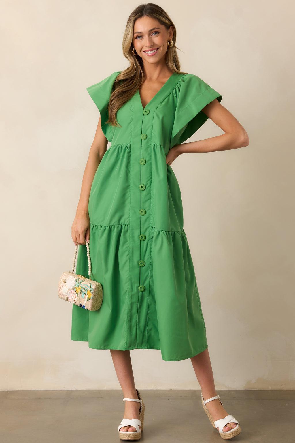 Living In A Small Town Green Button Front Midi Dress Product Image