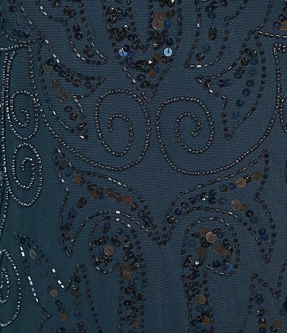 Pisarro Nights Plus Size Beaded Sequin Boat Neck Illusion 3/4 Sleeve Gown Product Image