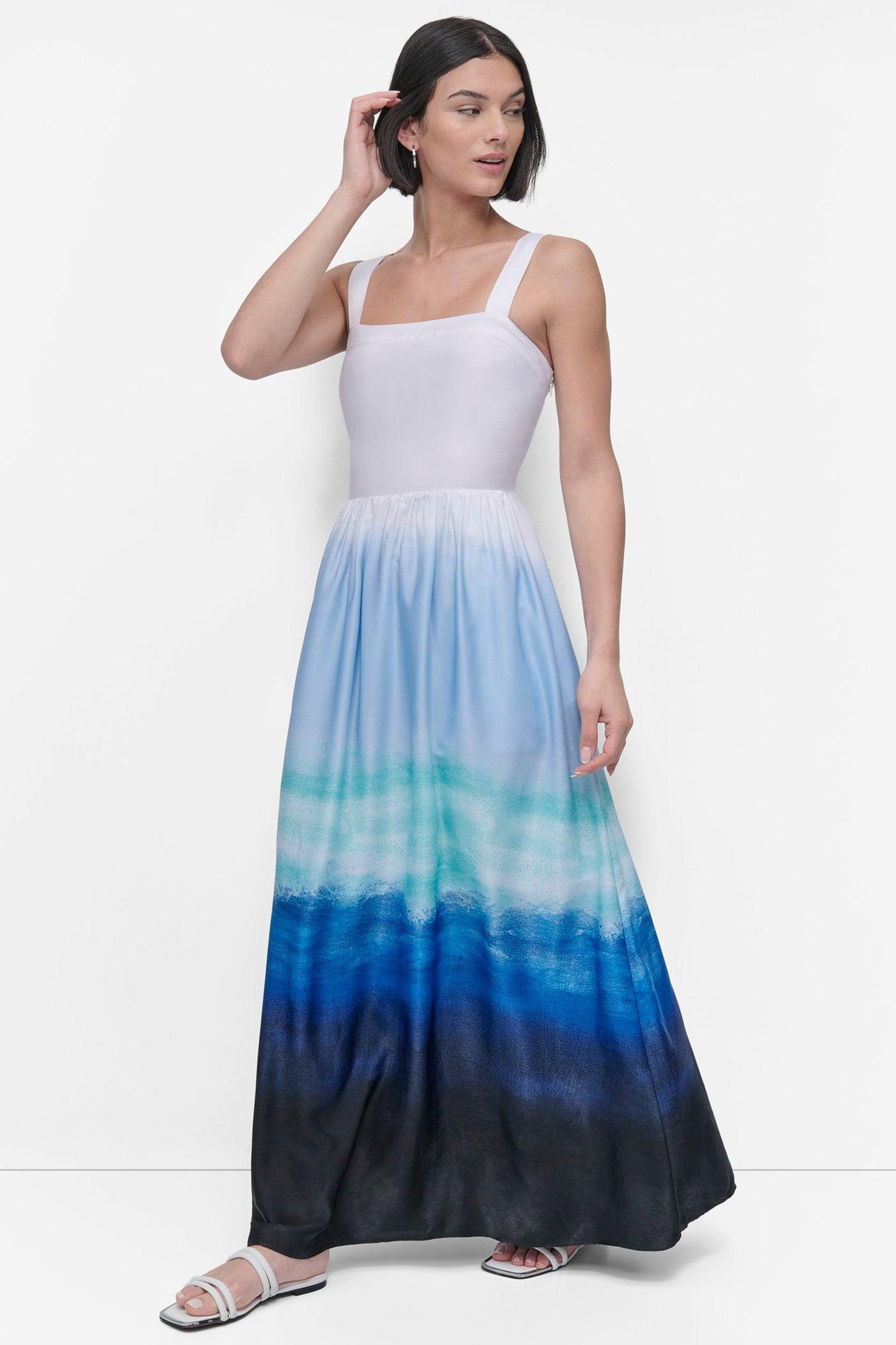 SLEEVELESS PRINTED SATIN DRESS Product Image