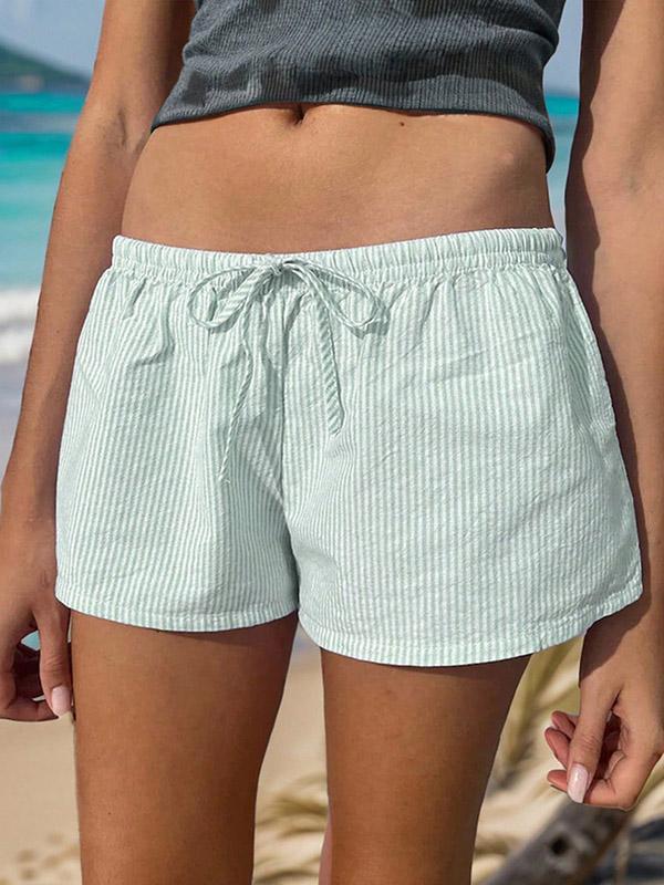 Loose Wide Leg Drawstring Striped Shorts Bottoms Product Image