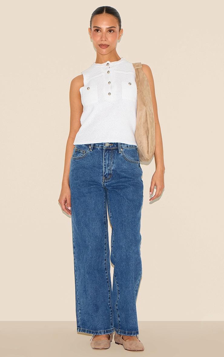 Petite White Knitted Long Top With Button Details Product Image