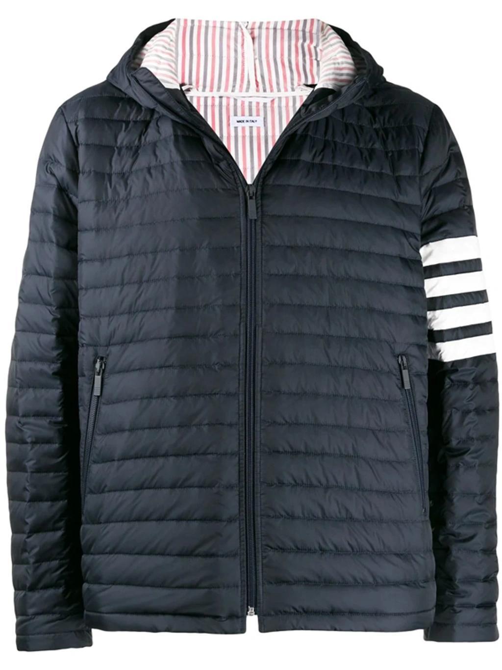 THOM BROWNE Navy Down 4-bar Quilted Hooded Jacket Product Image