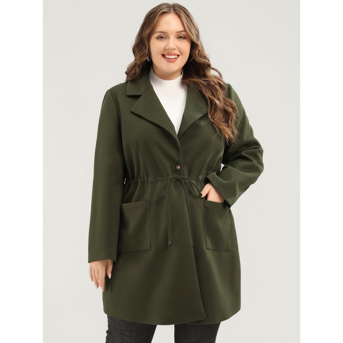 Plus Size Solid Button Up Pocket Drawstring Shirt Collar Coat Women ArmyGreen Casual Ladies Dailywear Winter Coats BloomChic 10/M Product Image