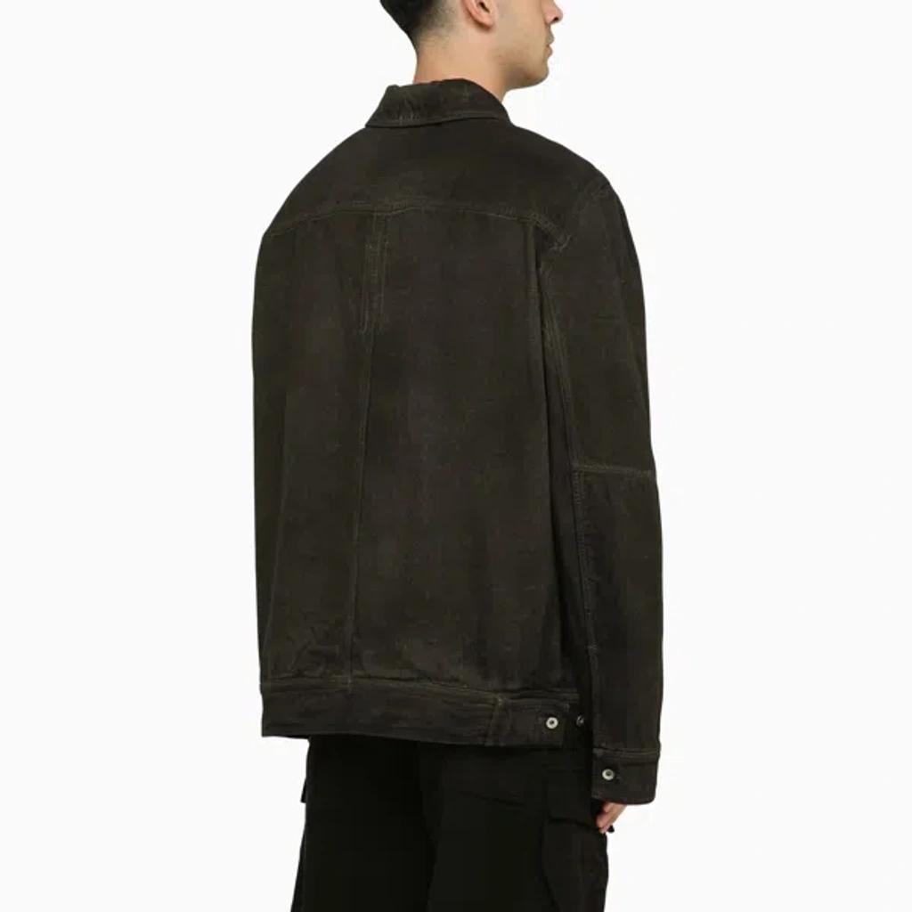 RICK OWENS Black Washed-effect Denim Jacket In Grey Product Image