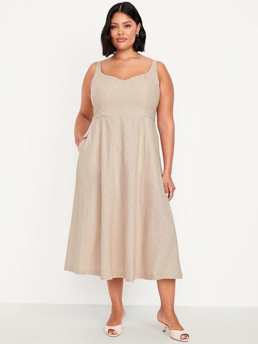 Fit &amp; Flare Linen-Blend Midi Dress Product Image