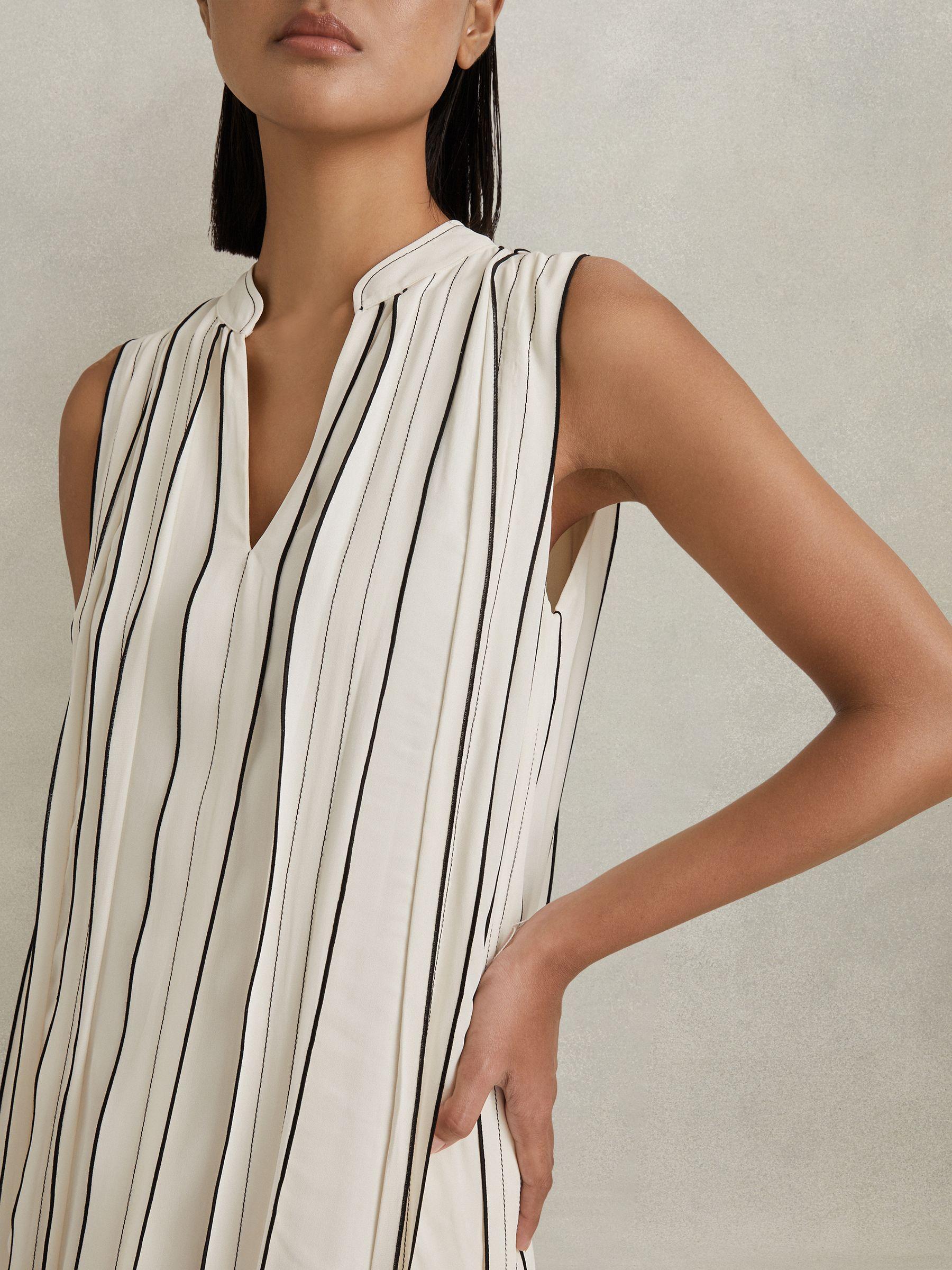 Contrast Ruffle Midi Dress in Ivory Product Image