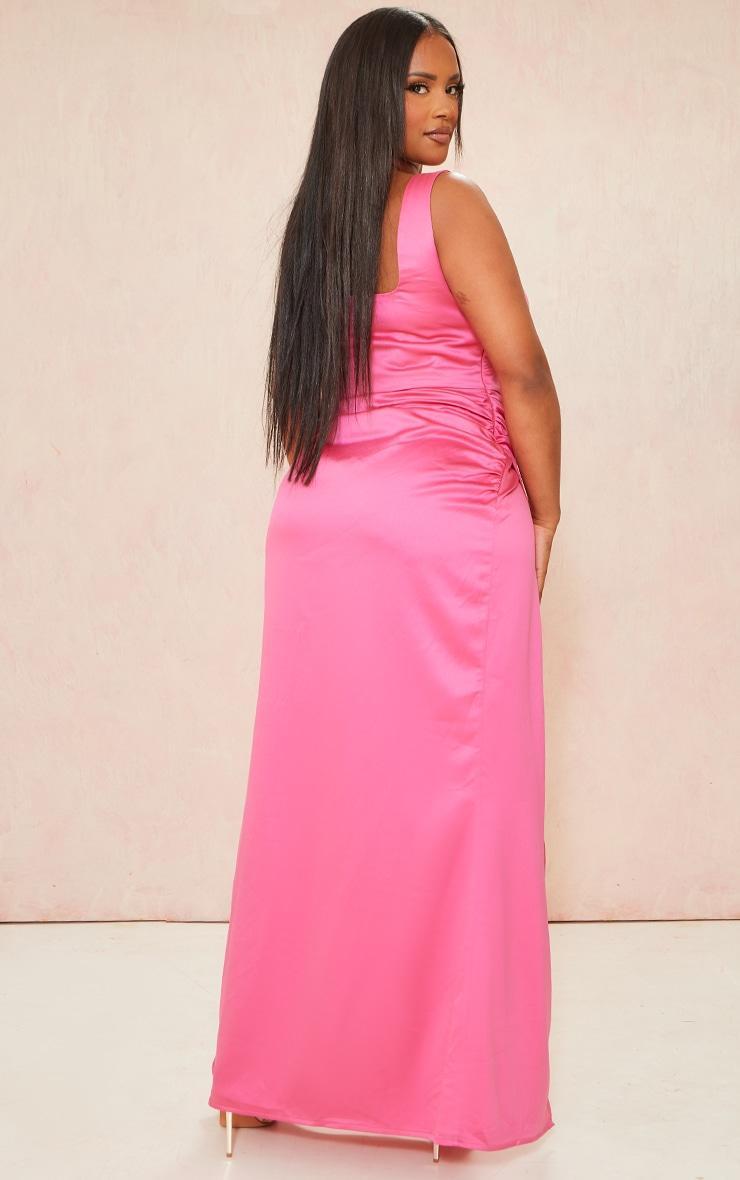 Shape Bright Pink Structured Satin Split Detail Maxi Dress Product Image