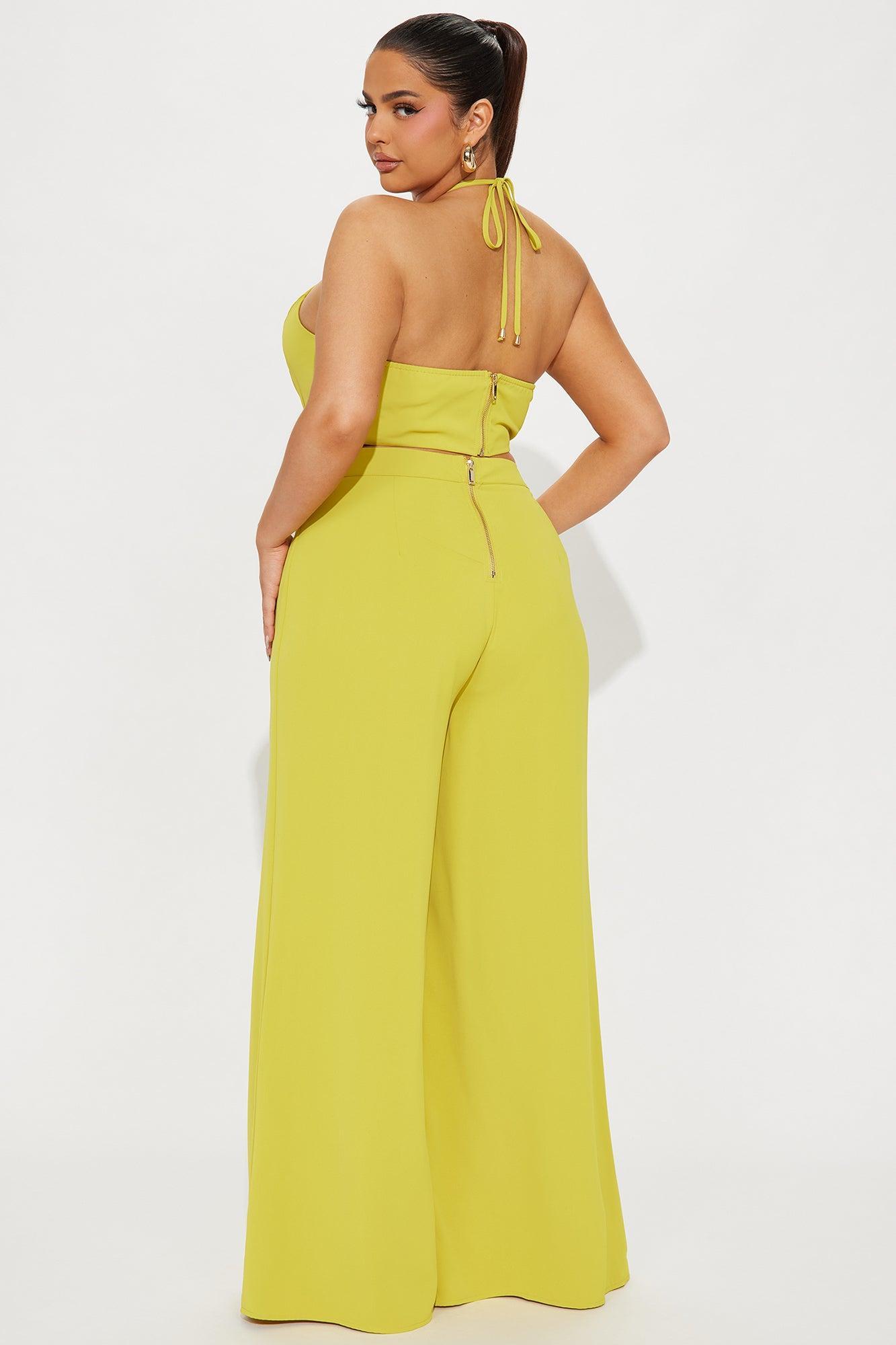 Sienna Halter Jumpsuit - Chartreuse Product Image