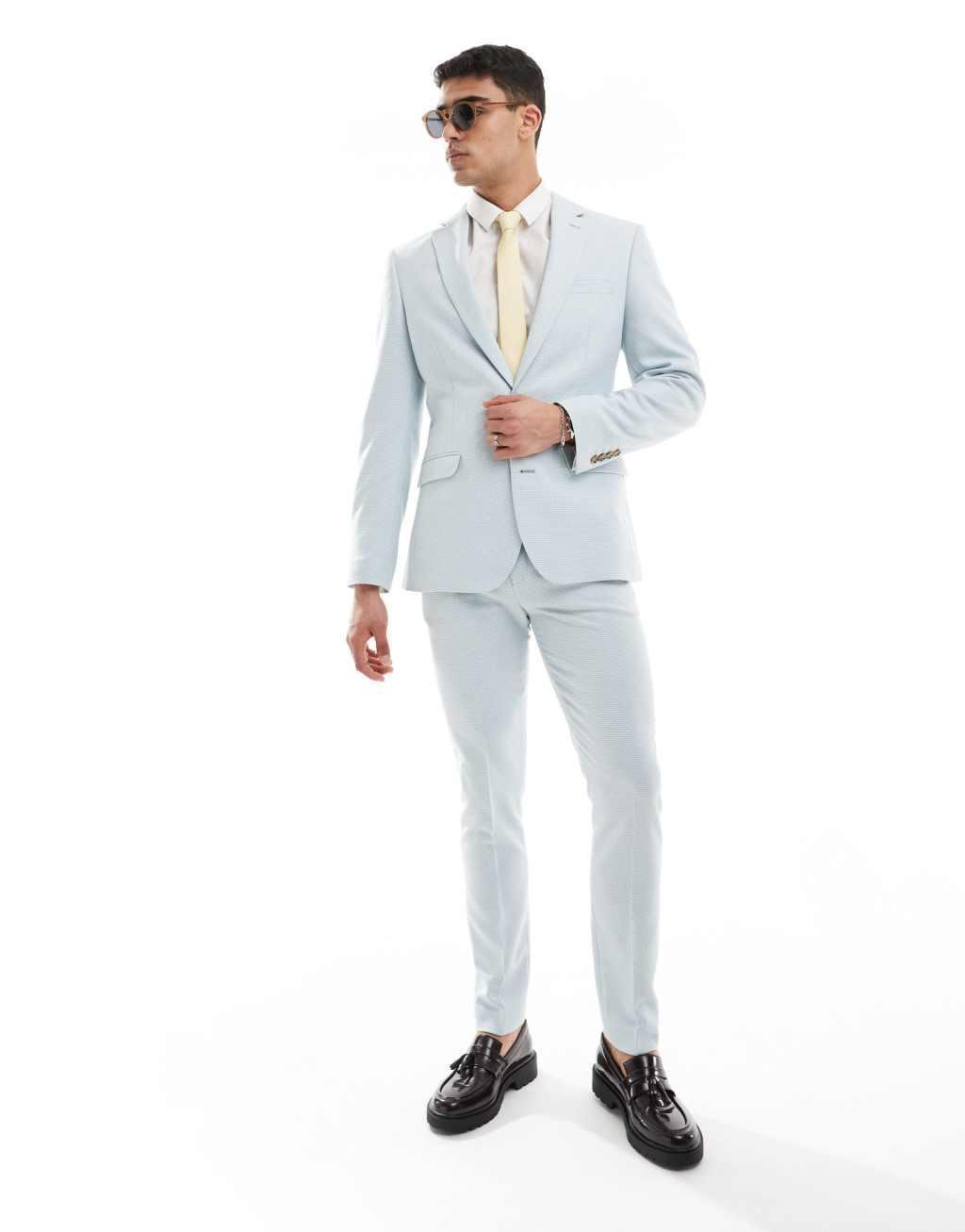 ASOS DESIGN skinny suit jacket in pale blue birdseye texture Product Image