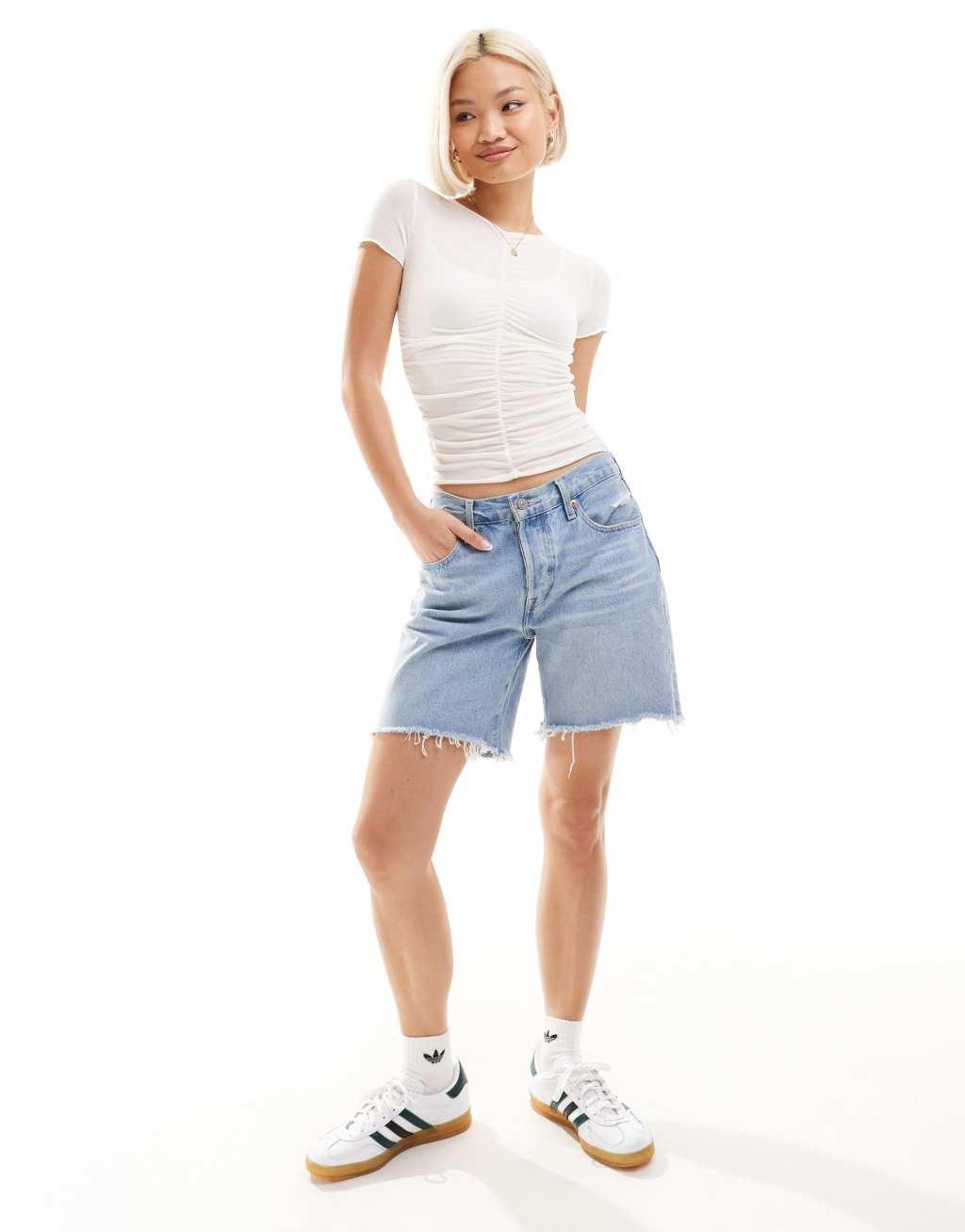 Cotton On ruched front crop t-shirt in stone  Product Image